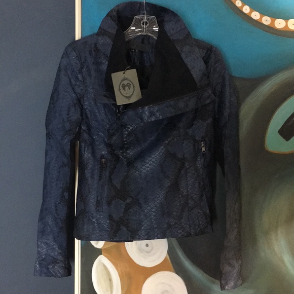 Tov Holy Snakeskin Blue Faux Leather Jack…